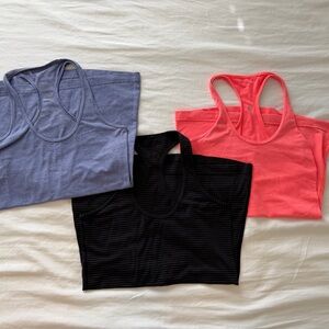 lululemon athletica Racerback Tank Trio - Black, Pink, Heather Blue
